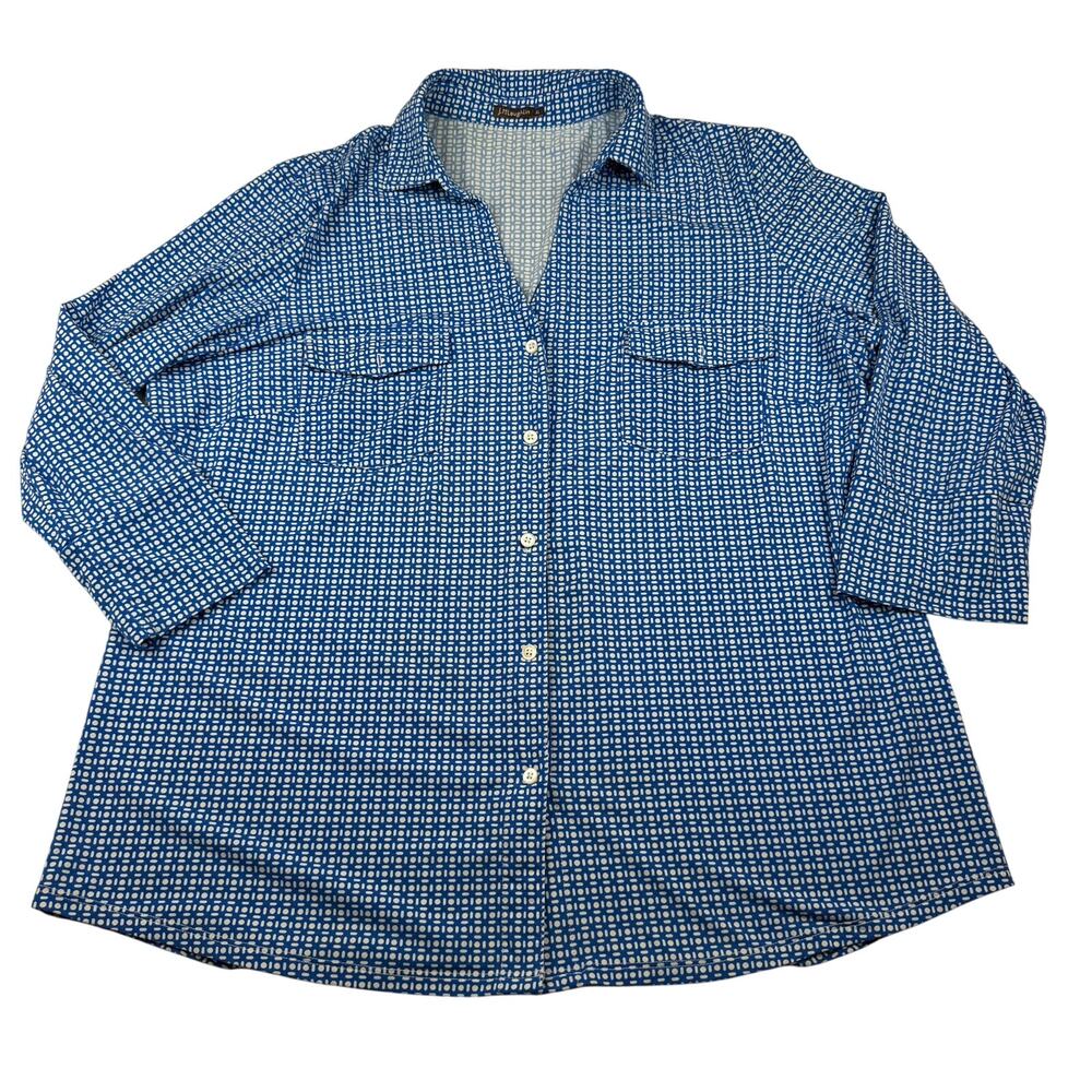 J. McLaughlin XL Blue Geometric Print Button Down Shirt